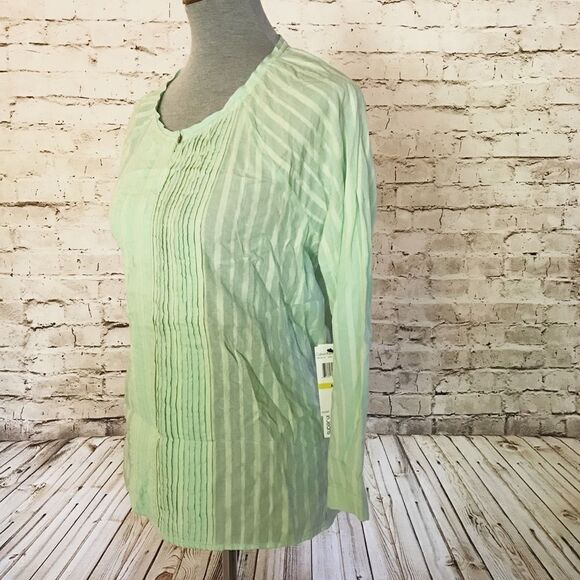 Calvin Klein Tuxedo Popover Blouse 3/4 Green Med - Picture 2 of 5